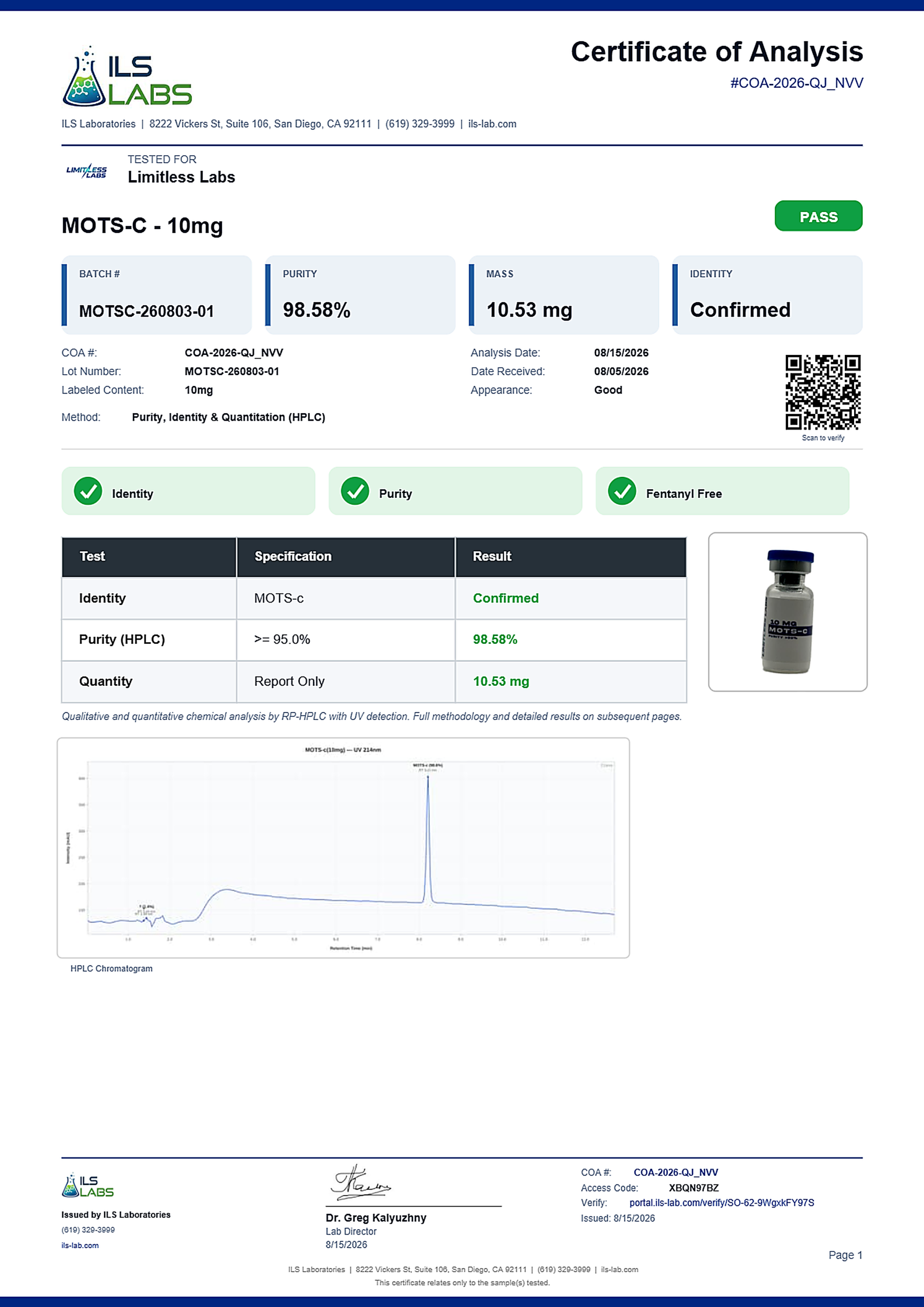 MOTS-c Certificate of Analysis