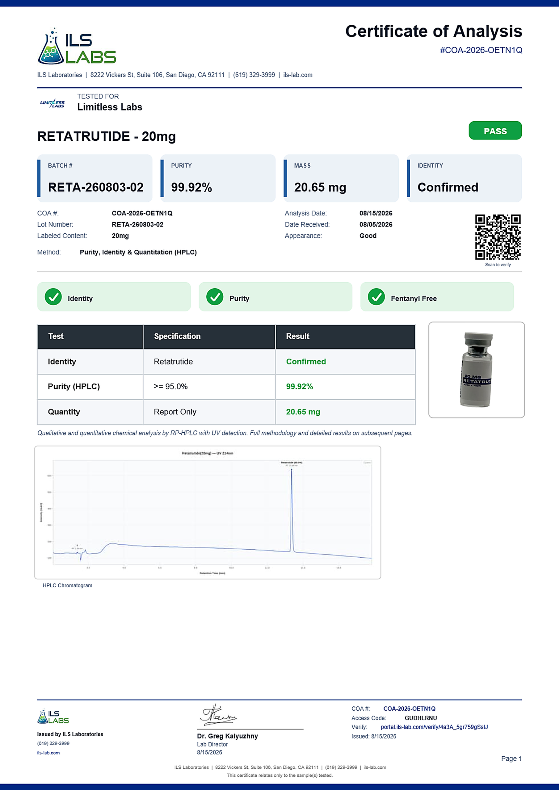 Retatrutide Certificate of Analysis
